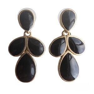 Premier Designs  "Kate" post statement earrings 1 1/2" gold plated black enamel